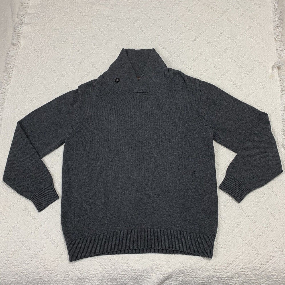 Mens J Hilburn Shawl Collar Gray Sweater Size Large